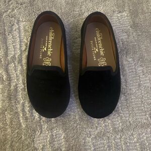 Black Velvet Baby Smoking Loafers by Petite Plume